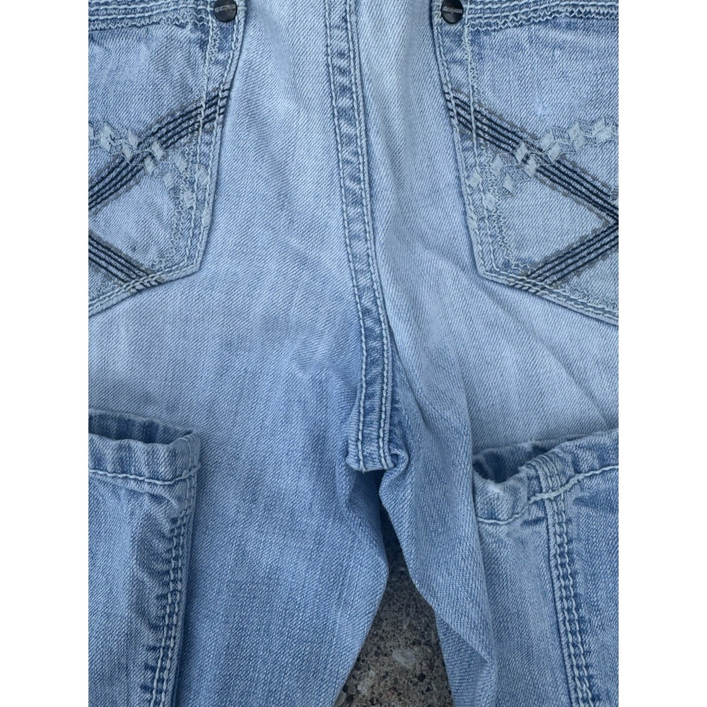 Madison Denim Women's Low Rise Flare Leg Distress SZ 7/8 Dark Stitch Embroidery - Picture 12 of 15